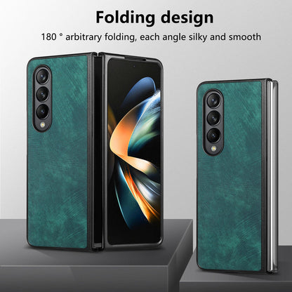For Galaxy Z Flod4 5G Vintage Leather PC Back Cover Phone Case - Green - SYA003392801C