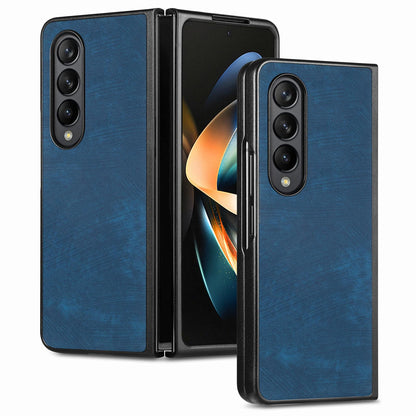 For Galaxy Z Flod4 5G Vintage Leather PC Back Cover Phone Case - Blue - SYA003392801D