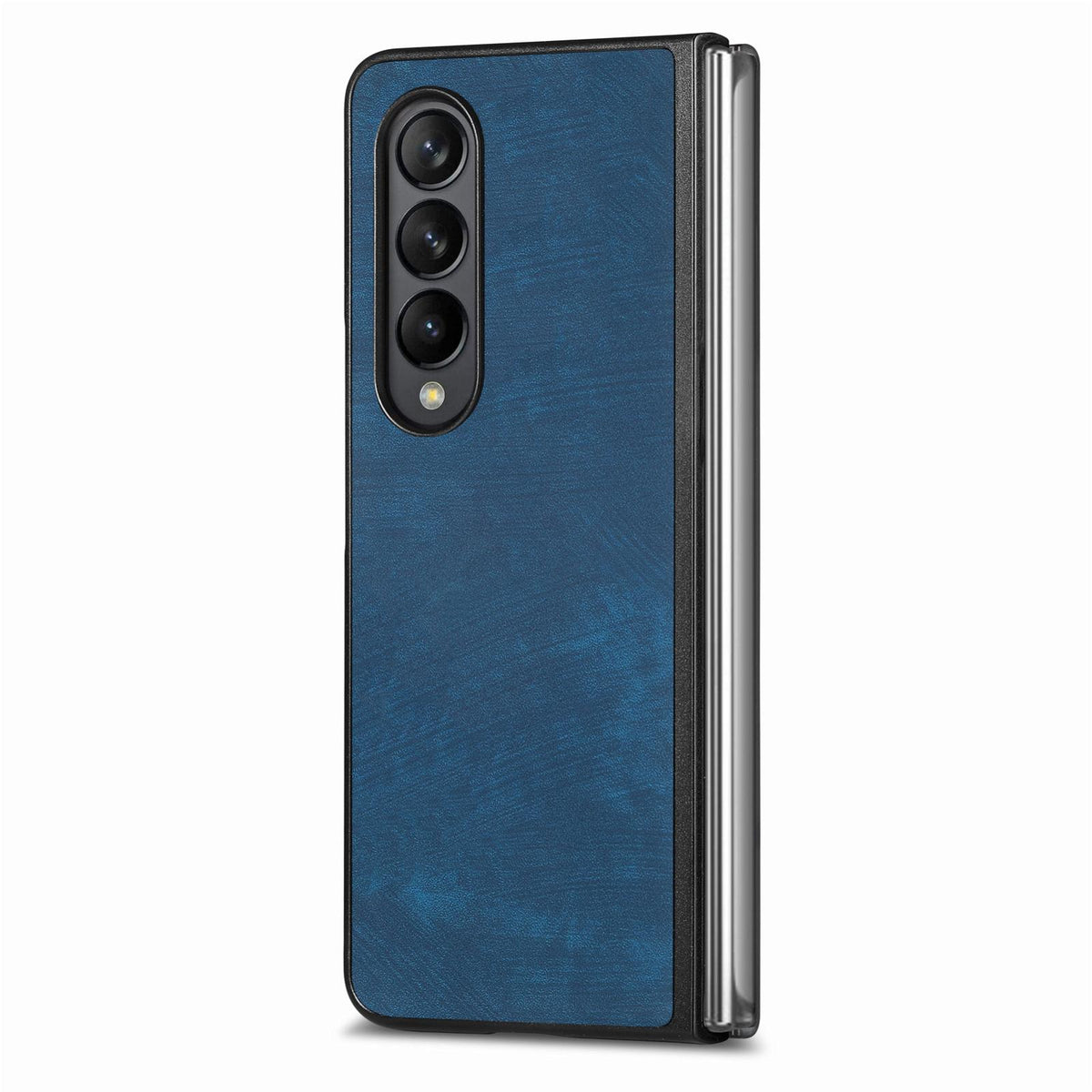 For Galaxy Z Flod4 5G Vintage Leather PC Back Cover Phone Case - Blue - SYA003392801D
