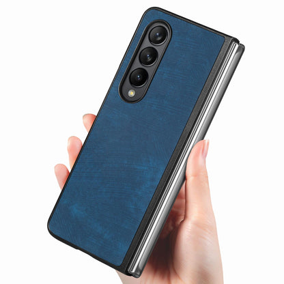 For Galaxy Z Flod4 5G Vintage Leather PC Back Cover Phone Case - Blue - SYA003392801D