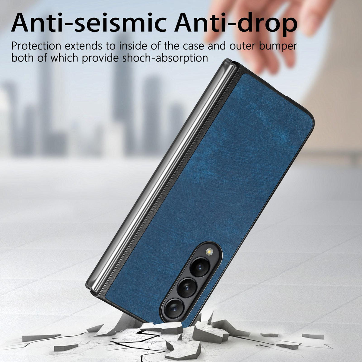 For Galaxy Z Flod4 5G Vintage Leather PC Back Cover Phone Case - Blue - SYA003392801D