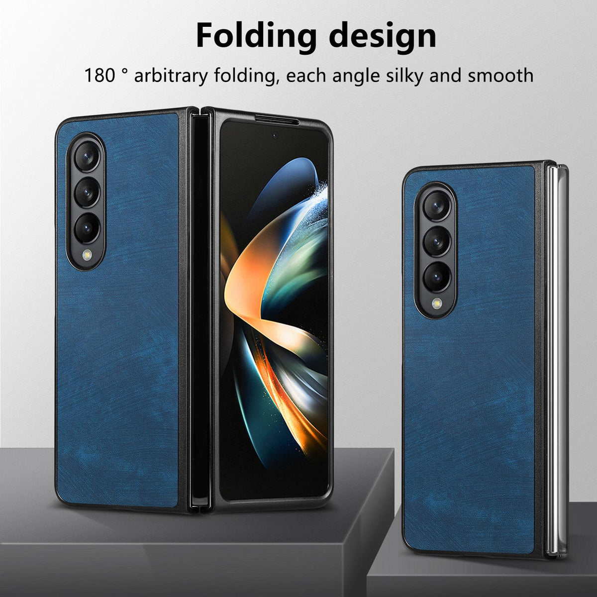 For Galaxy Z Flod4 5G Vintage Leather PC Back Cover Phone Case - Blue - SYA003392801D
