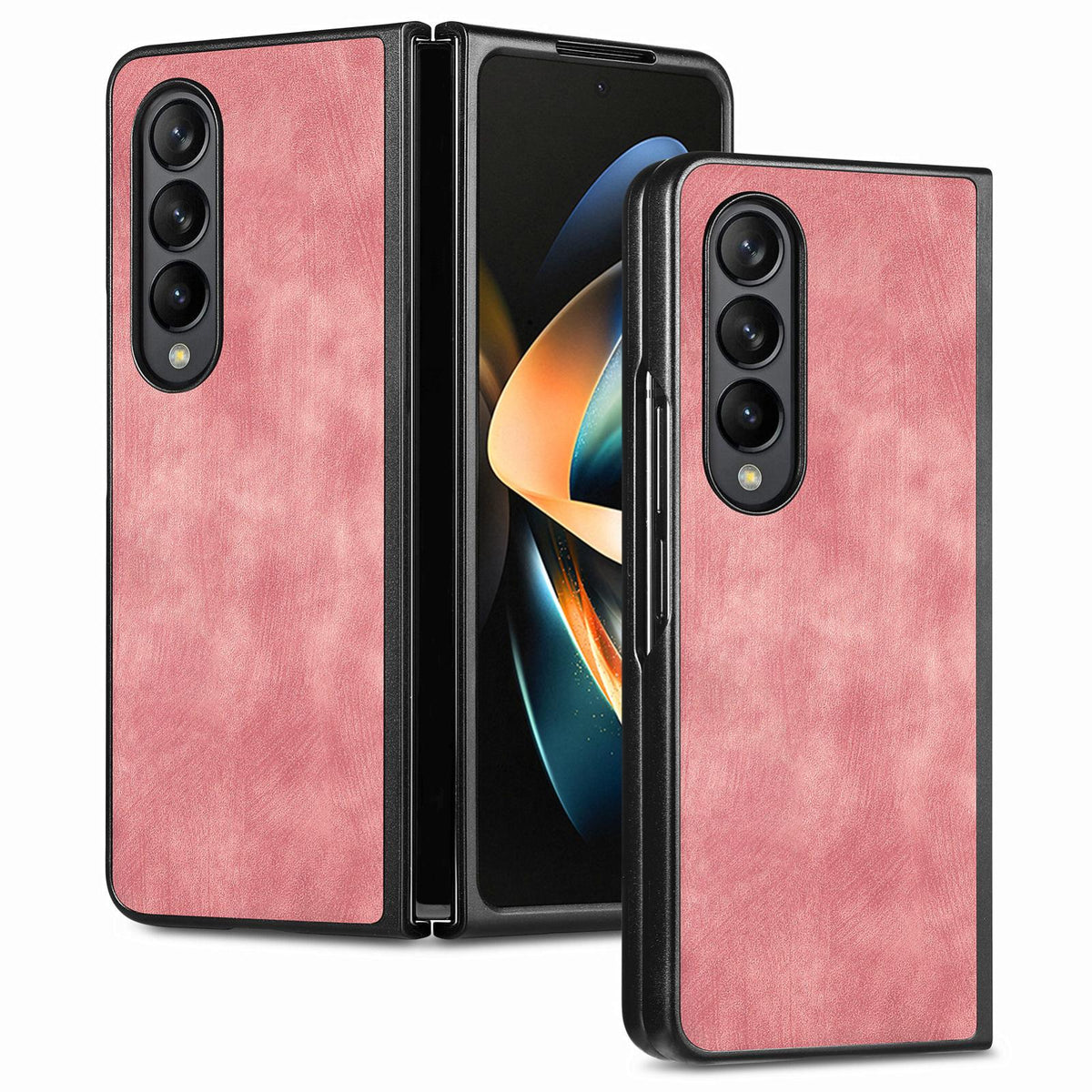 For Galaxy Z Flod4 5G Vintage Leather PC Back Cover Phone Case - Pink - SYA003392801E