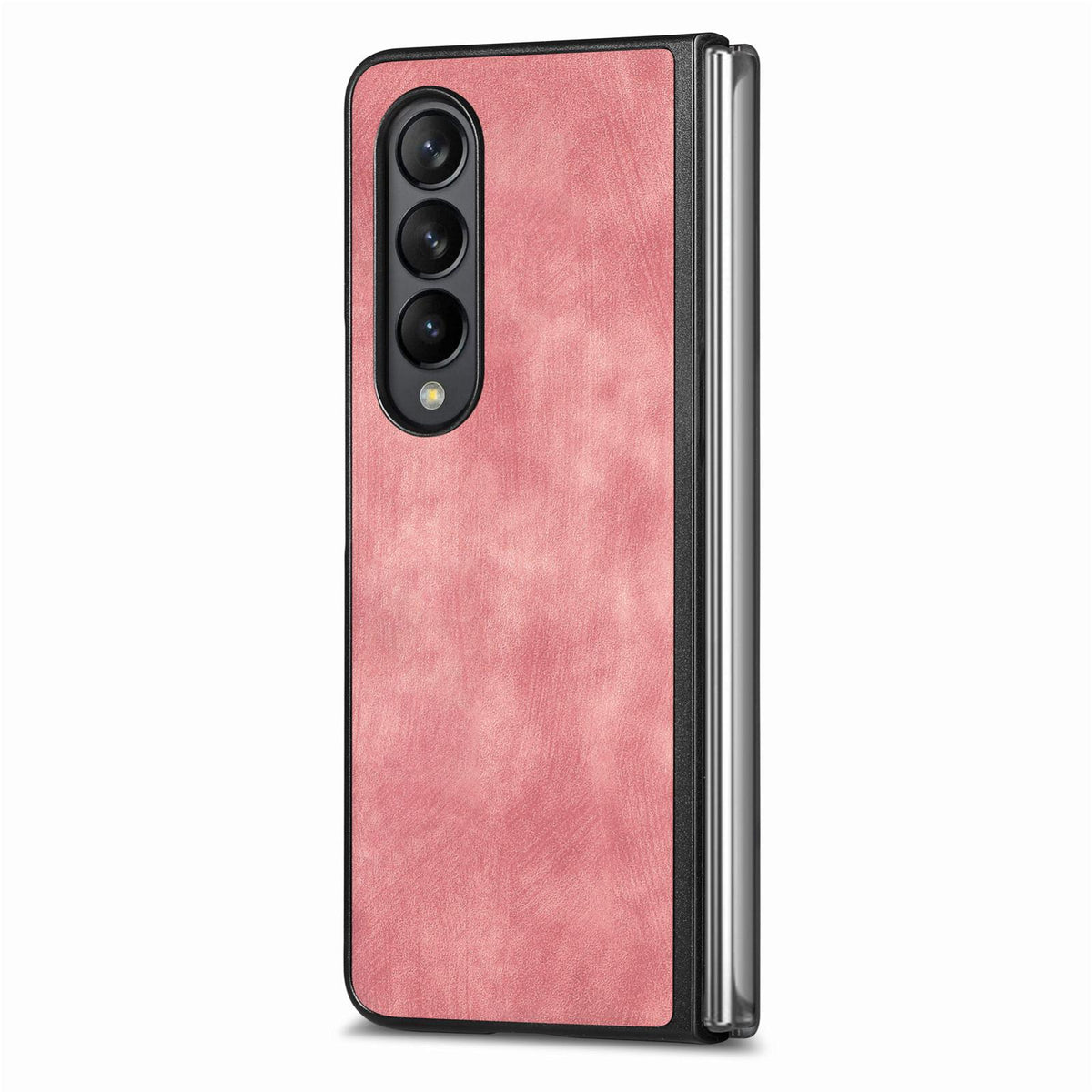 For Galaxy Z Flod4 5G Vintage Leather PC Back Cover Phone Case - Pink - SYA003392801E