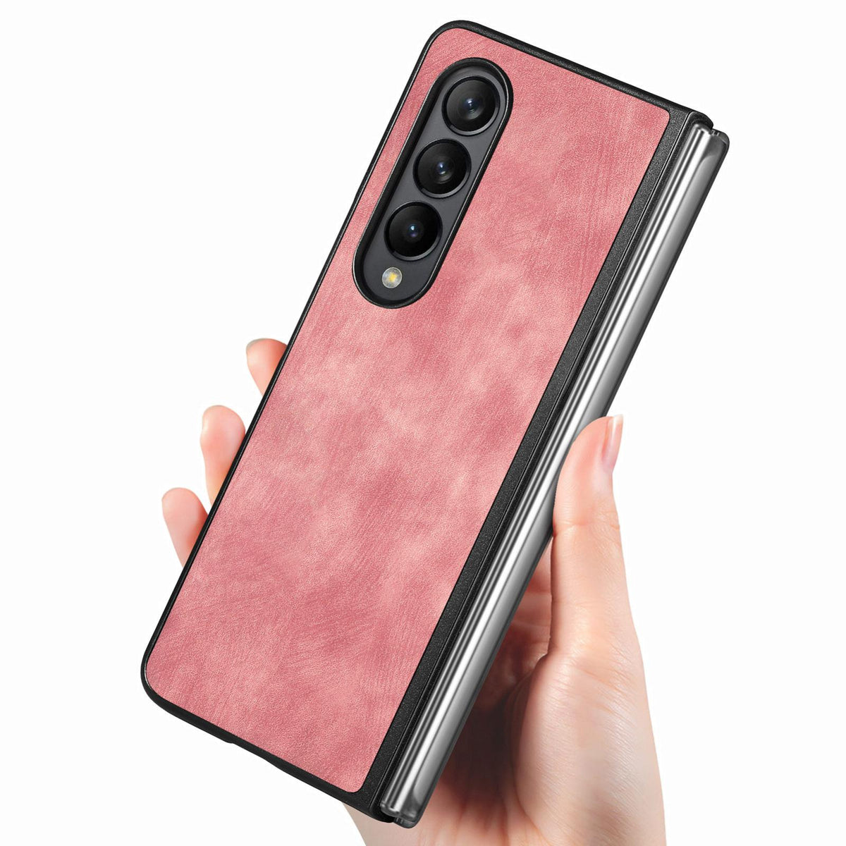 For Galaxy Z Flod4 5G Vintage Leather PC Back Cover Phone Case - Pink - SYA003392801E