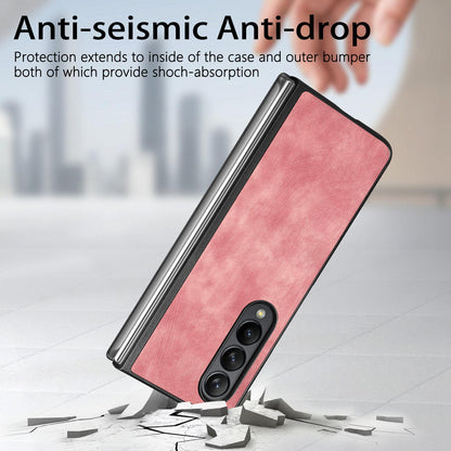 For Galaxy Z Flod4 5G Vintage Leather PC Back Cover Phone Case - Pink - SYA003392801E