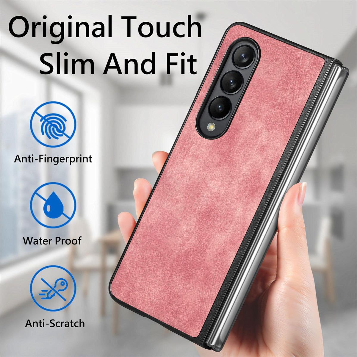 For Galaxy Z Flod4 5G Vintage Leather PC Back Cover Phone Case - Pink - SYA003392801E