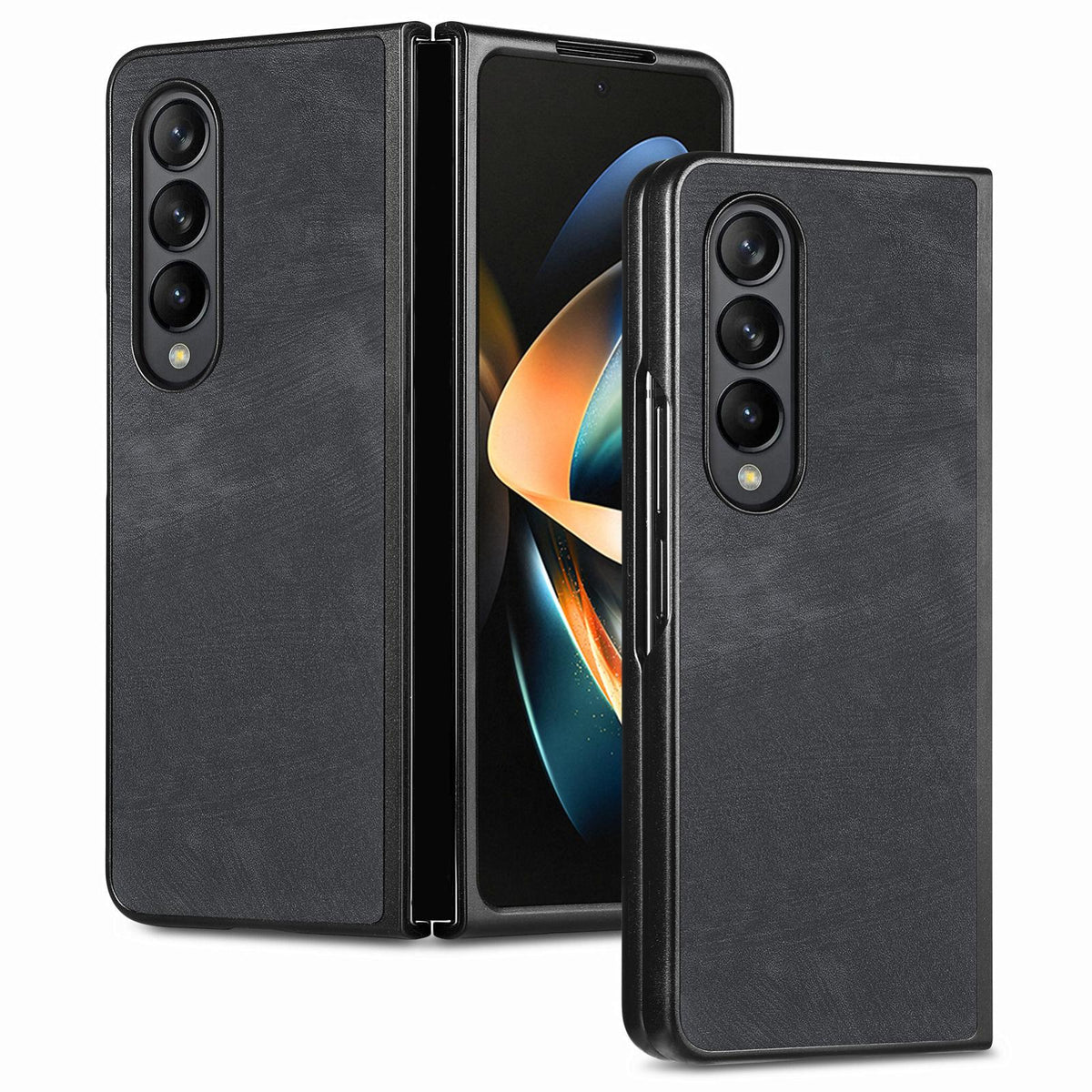 For Galaxy Z Flod4 5G Vintage Leather PC Back Cover Phone Case - Black - SYA003392801F