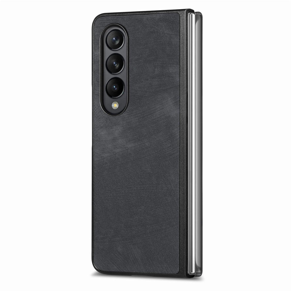 For Galaxy Z Flod4 5G Vintage Leather PC Back Cover Phone Case - Black - SYA003392801F