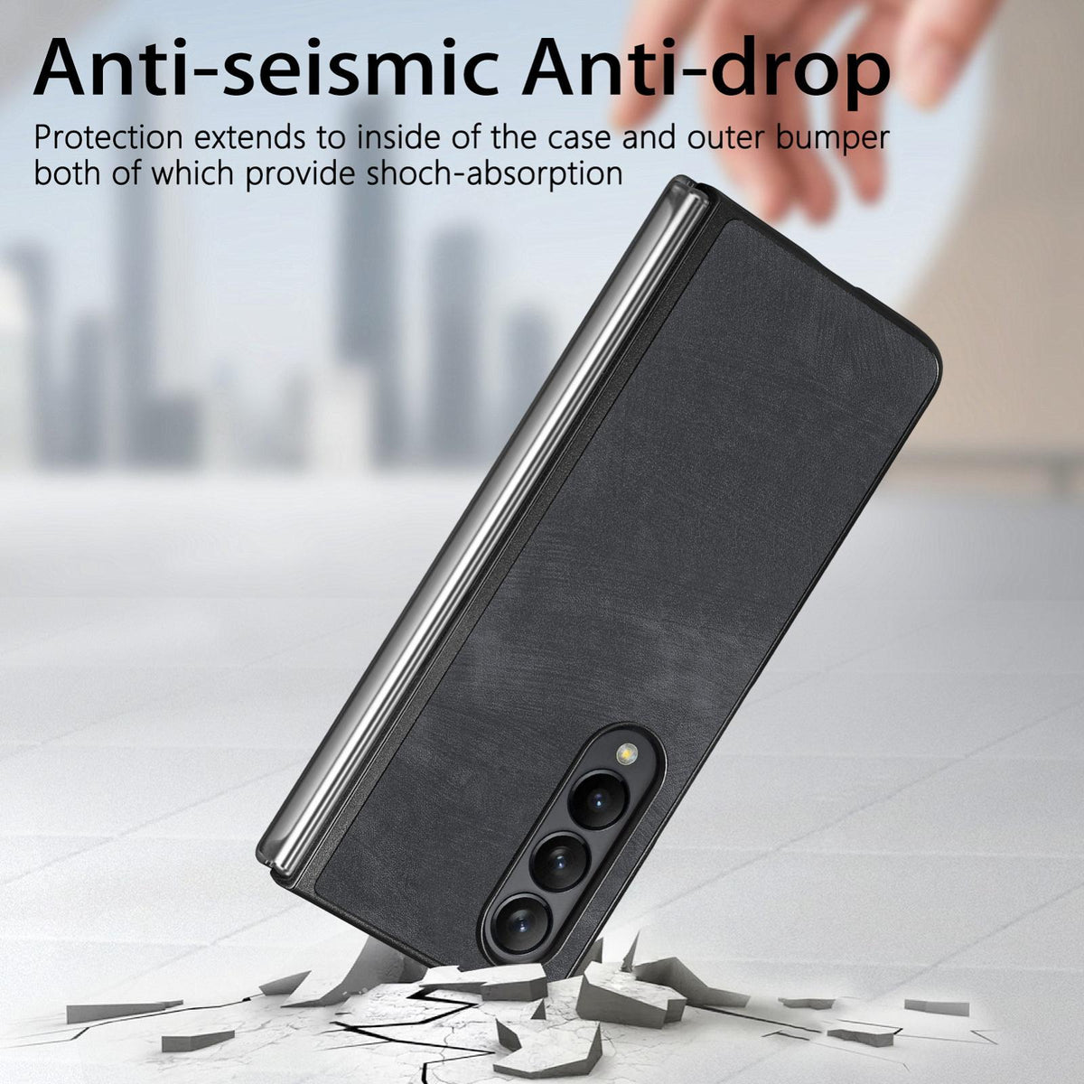 For Galaxy Z Flod4 5G Vintage Leather PC Back Cover Phone Case - Black - SYA003392801F