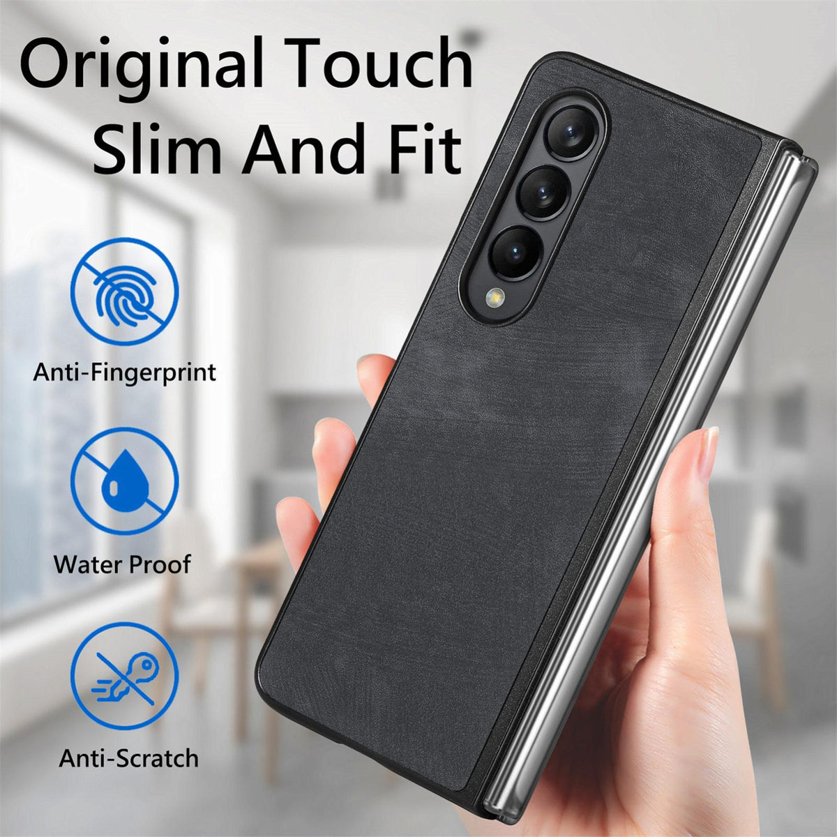 For Galaxy Z Flod4 5G Vintage Leather PC Back Cover Phone Case - Black - SYA003392801F
