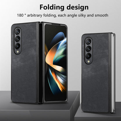 For Galaxy Z Flod4 5G Vintage Leather PC Back Cover Phone Case - Black - SYA003392801F