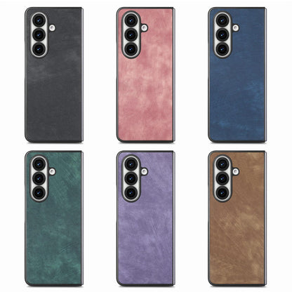For Galaxy Z Flod4 5G Vintage Leather PC Back Cover Phone Case - Purple - SYA003392801B