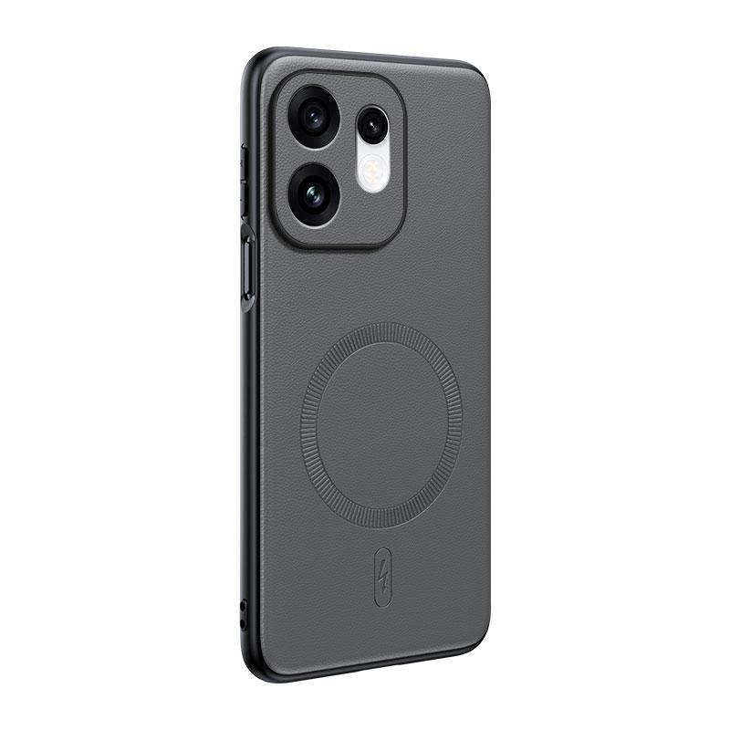 For OPPO Reno16 Global Plain Leather MagSafe Shockproof Phone Case - Grey - SYA003403001A