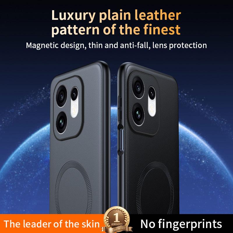 For OPPO Reno16 Global Plain Leather MagSafe Shockproof Phone Case - Grey - SYA003403001A