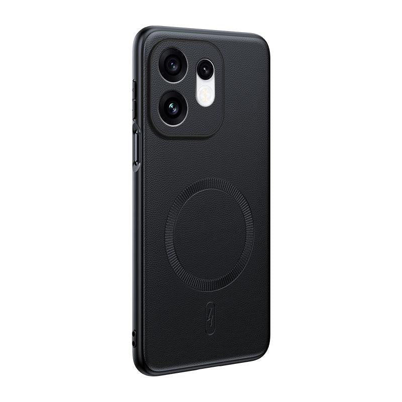 For OPPO Reno16 Global Plain Leather MagSafe Shockproof Phone Case - Black - SYA003403001B