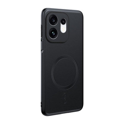 For OPPO Reno16 Global Plain Leather MagSafe Shockproof Phone Case - Black - SYA003403001B