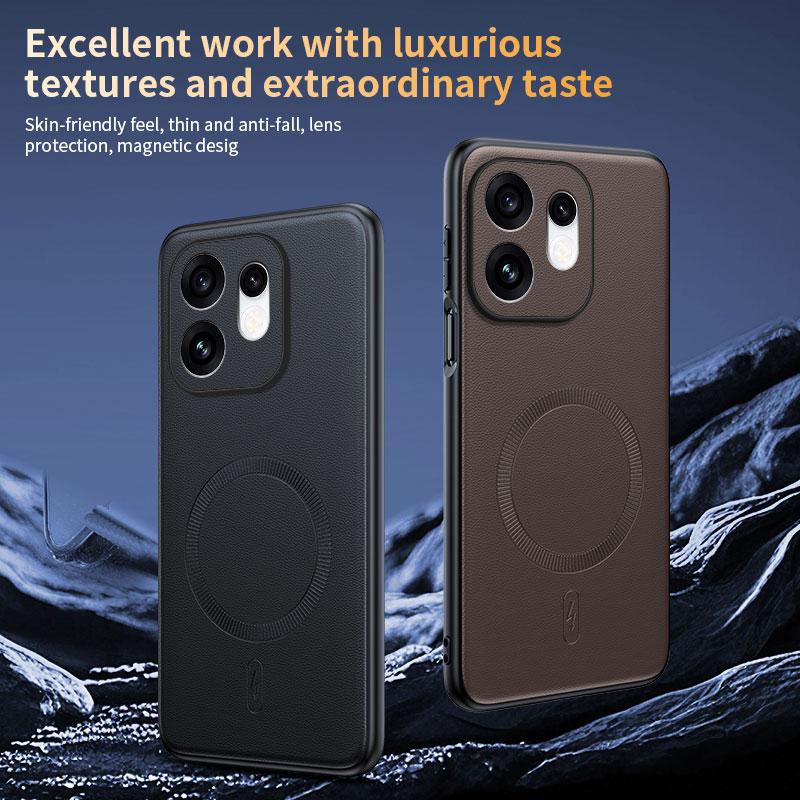 For OPPO Reno16 Global Plain Leather MagSafe Shockproof Phone Case - Black - SYA003403001B