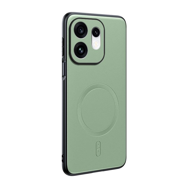 For OPPO Reno16 Global Plain Leather MagSafe Shockproof Phone Case - Green - SYA003403001C