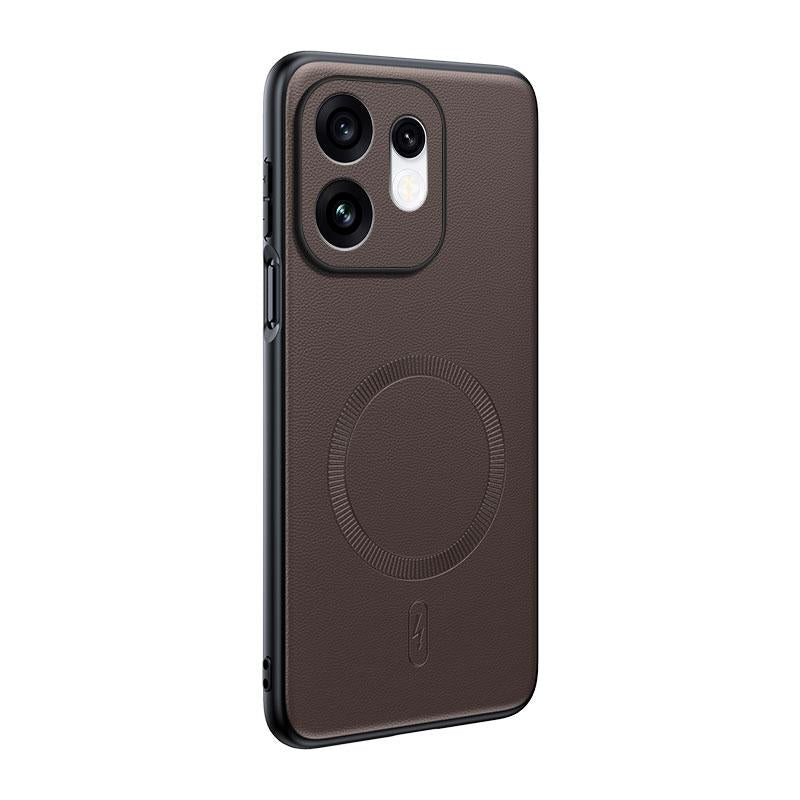For OPPO Reno16 Global Plain Leather MagSafe Shockproof Phone Case - Brown - SYA003403001D
