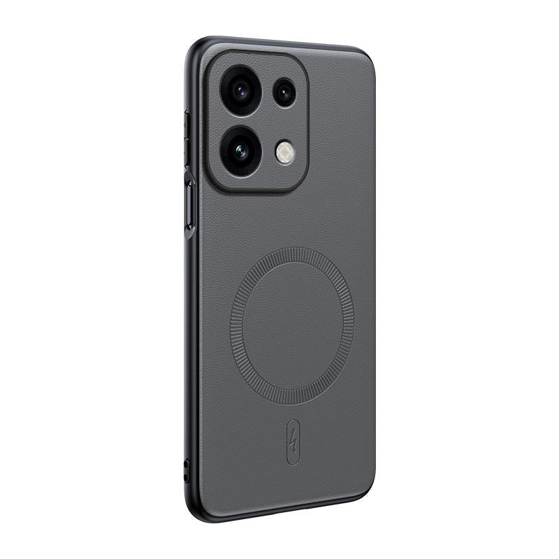 For OPPO Reno16 Pro Global Plain Leather MagSafe Shockproof Phone Case - Grey - SYA003403002A