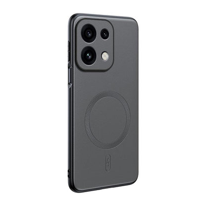 For OPPO Reno16 Pro Global Plain Leather MagSafe Shockproof Phone Case - Grey - SYA003403002A