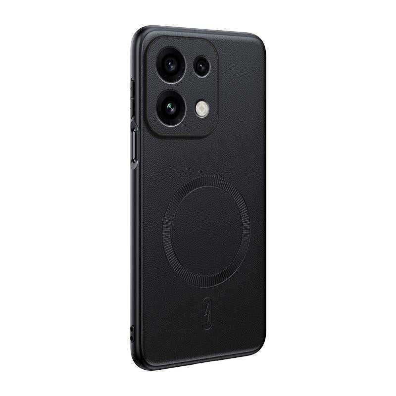 For OPPO Reno16 Pro Global Plain Leather MagSafe Shockproof Phone Case - Black - SYA003403002B