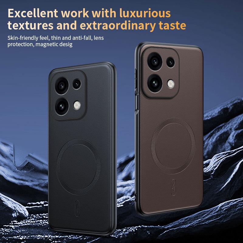 For OPPO Reno16 Pro Global Plain Leather MagSafe Shockproof Phone Case - Black - SYA003403002B