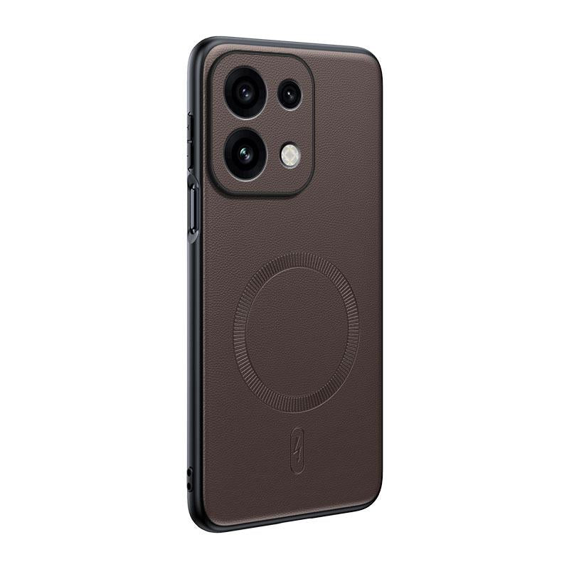 For OPPO Reno16 Pro Global Plain Leather MagSafe Shockproof Phone Case - Brown - SYA003403002D