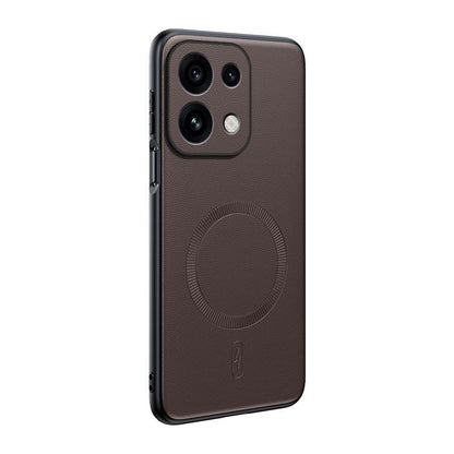 For OPPO Reno16 Pro Global Plain Leather MagSafe Shockproof Phone Case - Brown - SYA003403002D