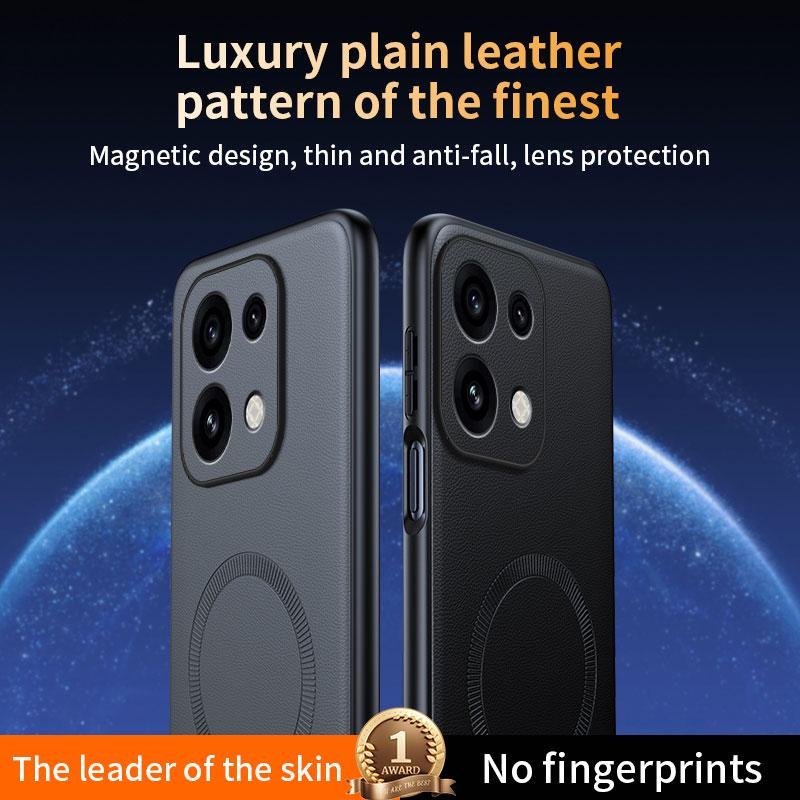 For OPPO Reno16 Pro Global Plain Leather MagSafe Shockproof Phone Case - Brown - SYA003403002D