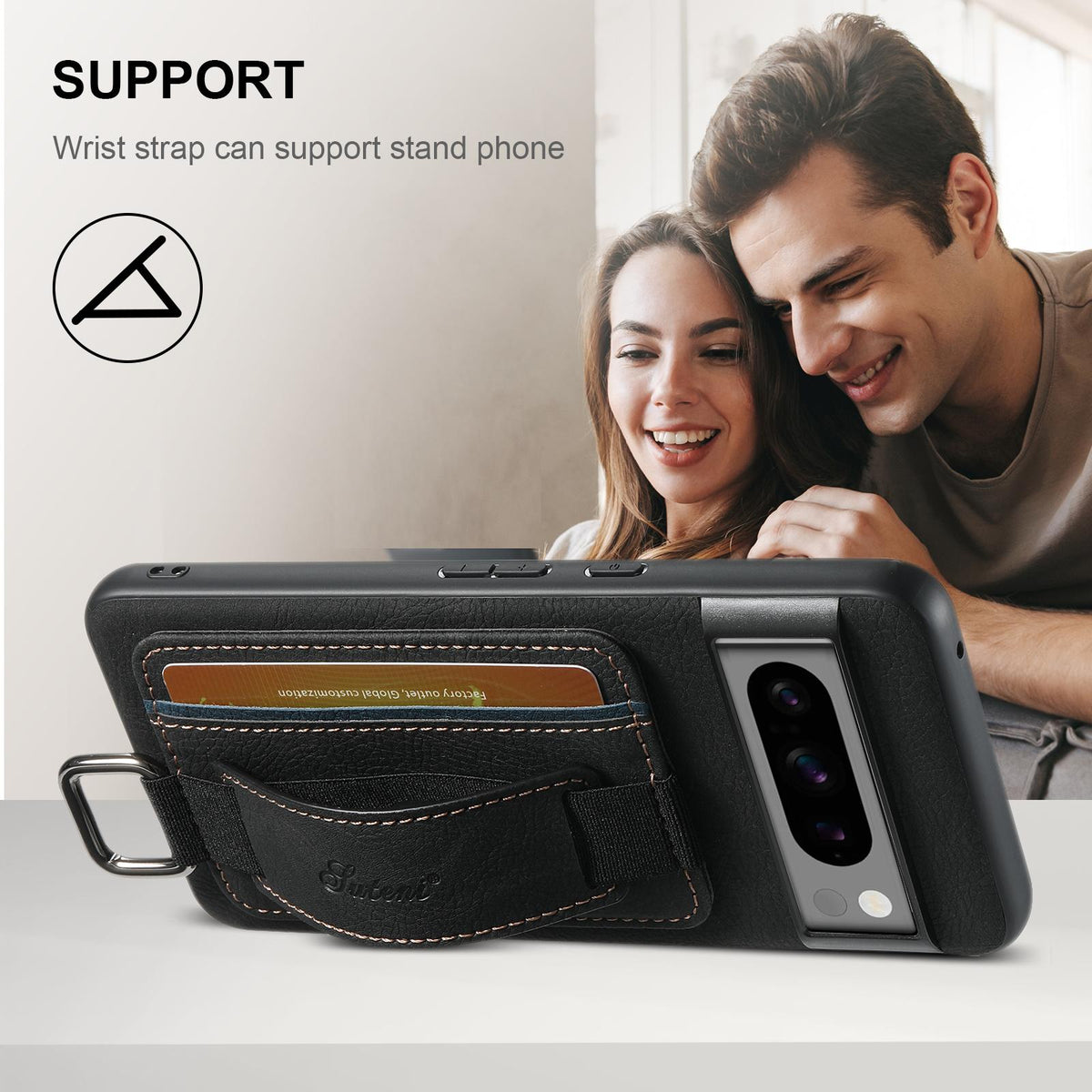 For Google Pixel 11 Pro XL Suteni H13 Litchi Leather Wrist Strap Wallet Back Phone Case - Black - SYA003409501A