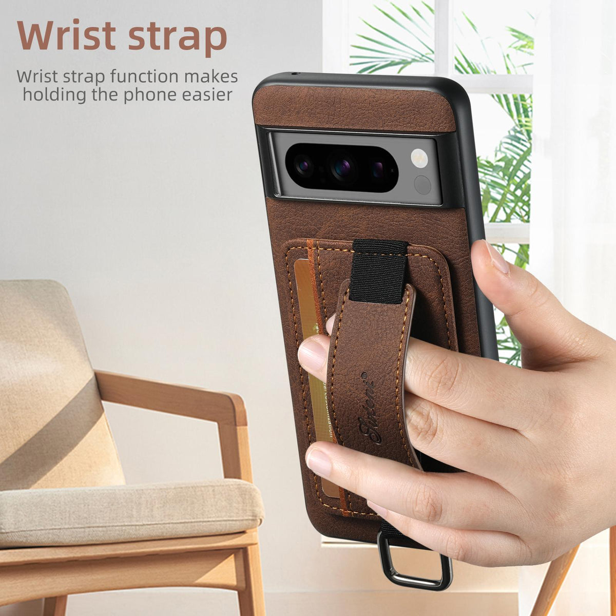 For Google Pixel 11 Pro XL Suteni H13 Litchi Leather Wrist Strap Wallet Back Phone Case - Brown - SYA003409501B