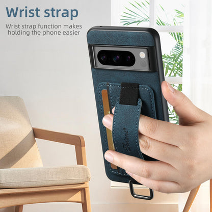 For Google Pixel 11 Pro XL Suteni H13 Litchi Leather Wrist Strap Wallet Back Phone Case - Blue - SYA003409501C