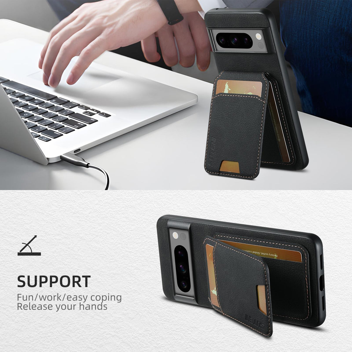 For Google Pixel 11 Pro Suteni H02 Litchi Leather Card Wallet Stand Back Phone Case - Black - SYA003409602A