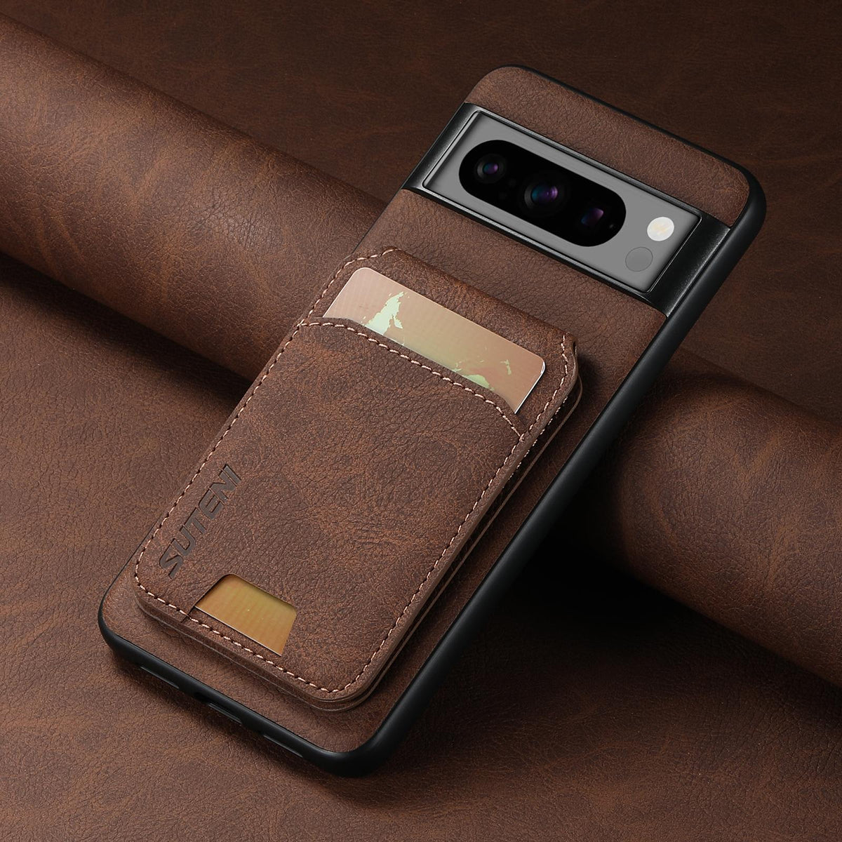 For Google Pixel 11 Pro Suteni H02 Litchi Leather Card Wallet Stand Back Phone Case - Brown - SYA003409602B
