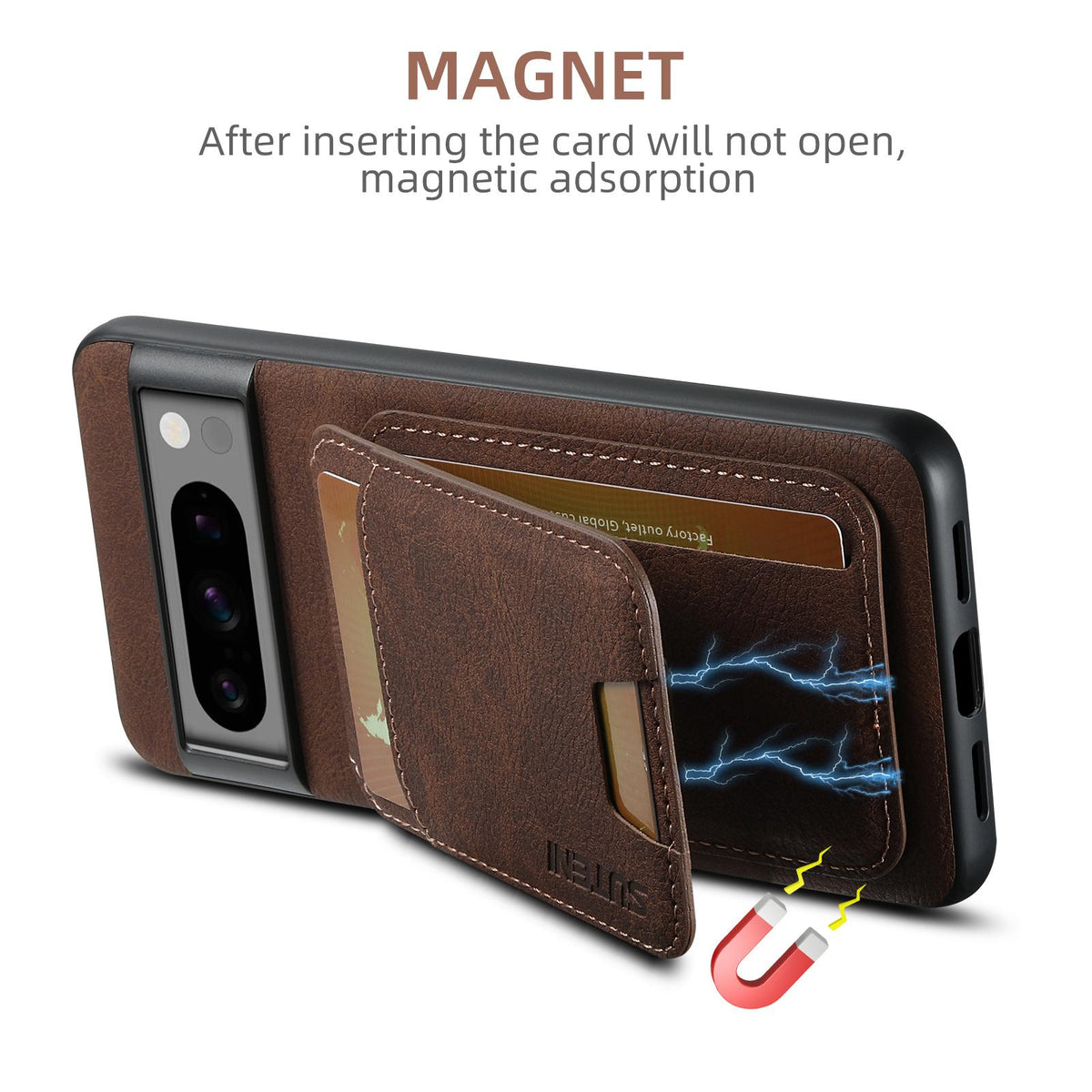 For Google Pixel 11 Pro Suteni H02 Litchi Leather Card Wallet Stand Back Phone Case - Brown - SYA003409602B
