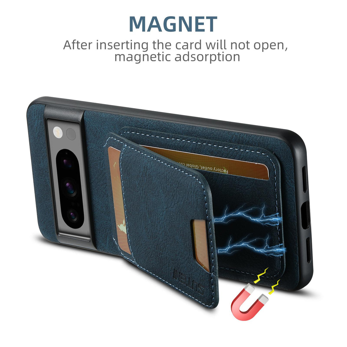 For Google Pixel 11 Pro Suteni H02 Litchi Leather Card Wallet Stand Back Phone Case - Blue - SYA003409602C