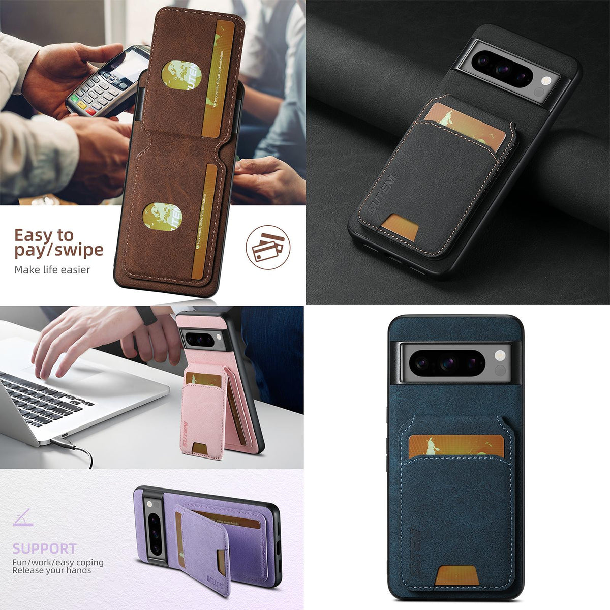 For Google Pixel 11 Pro Suteni H02 Litchi Leather Card Wallet Stand Back Phone Case - Black - SYA003409602A