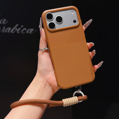 For iPhone 17 Pro Max Imitation Dot-texture TPU Phone Case with Strap - Brown - SYA003421001D