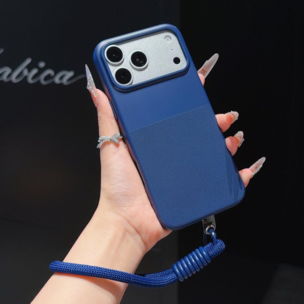 For iPhone 17 Pro Imitation Dot-texture TPU Phone Case with Strap - Blue - SYA003421002A