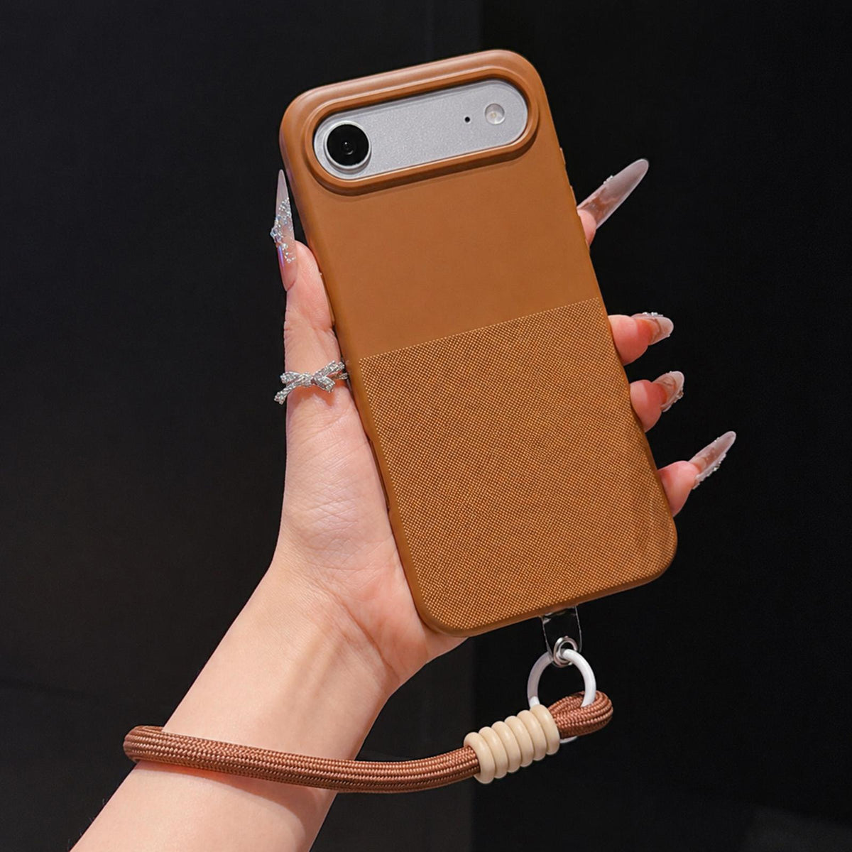 For iPhone Air Imitation Dot-texture TPU Phone Case with Strap - Brown - SYA003421004D