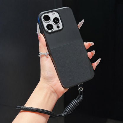 For iPhone 16 Pro Max Imitation Dot-texture TPU Phone Case with Strap - Black - SYA003421005E