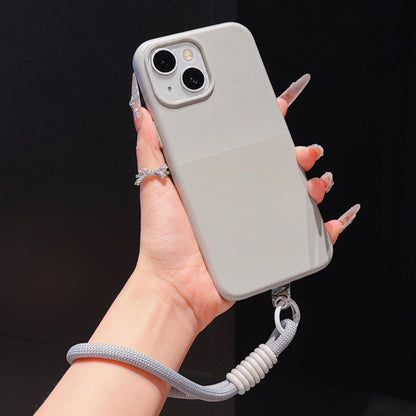 For iPhone 15 Plus Imitation Dot-texture TPU Phone Case with Strap - Gray - SYA003421011C