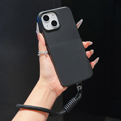 For iPhone 13 Imitation Dot-texture TPU Phone Case with Strap - Black - SYA003421019E
