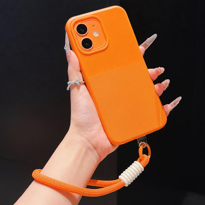 For iPhone 12 Imitation Dot-texture TPU Phone Case with Strap - Orange - SYA003421020B
