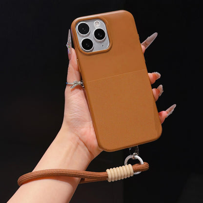 For iPhone 11 Pro Max Imitation Dot-texture TPU Phone Case with Strap - Brown - SYA003421023D