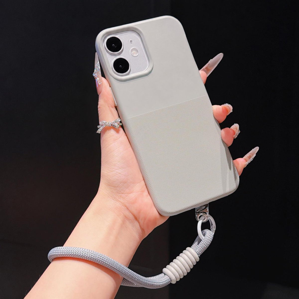 For iPhone 11 Imitation Dot-texture TPU Phone Case with Strap - Gray - SYA003421024C