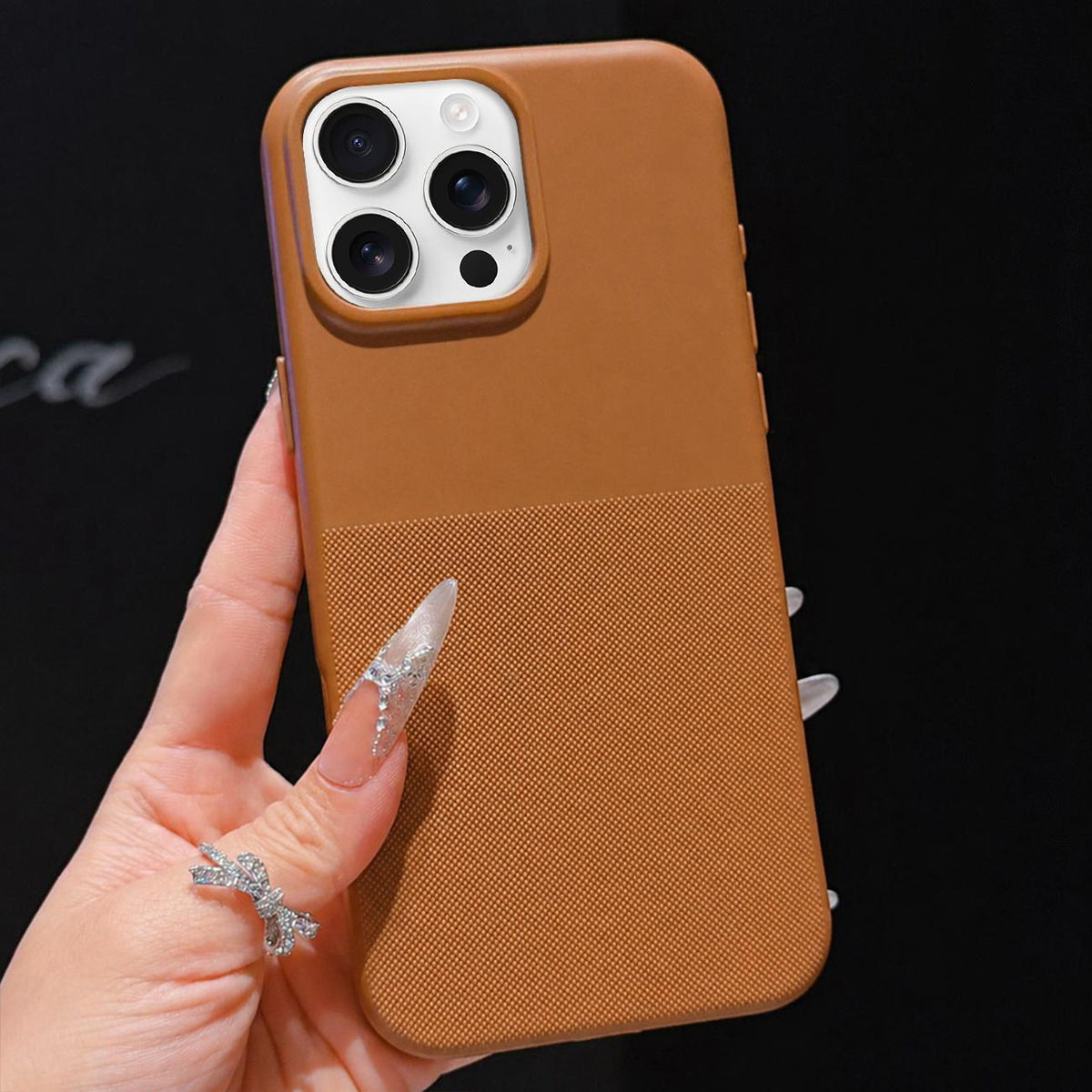 For iPhone 16 Pro Max Imitation Dot-texture TPU Phone Case - Brown - SYA003421105D