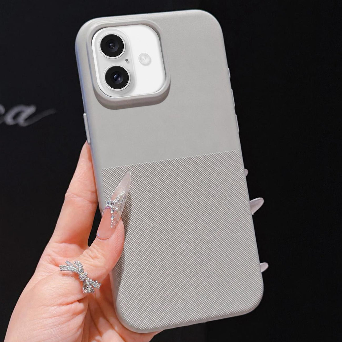 For iPhone 16 Plus Imitation Dot-texture TPU Phone Case - Gray - SYA003421107C